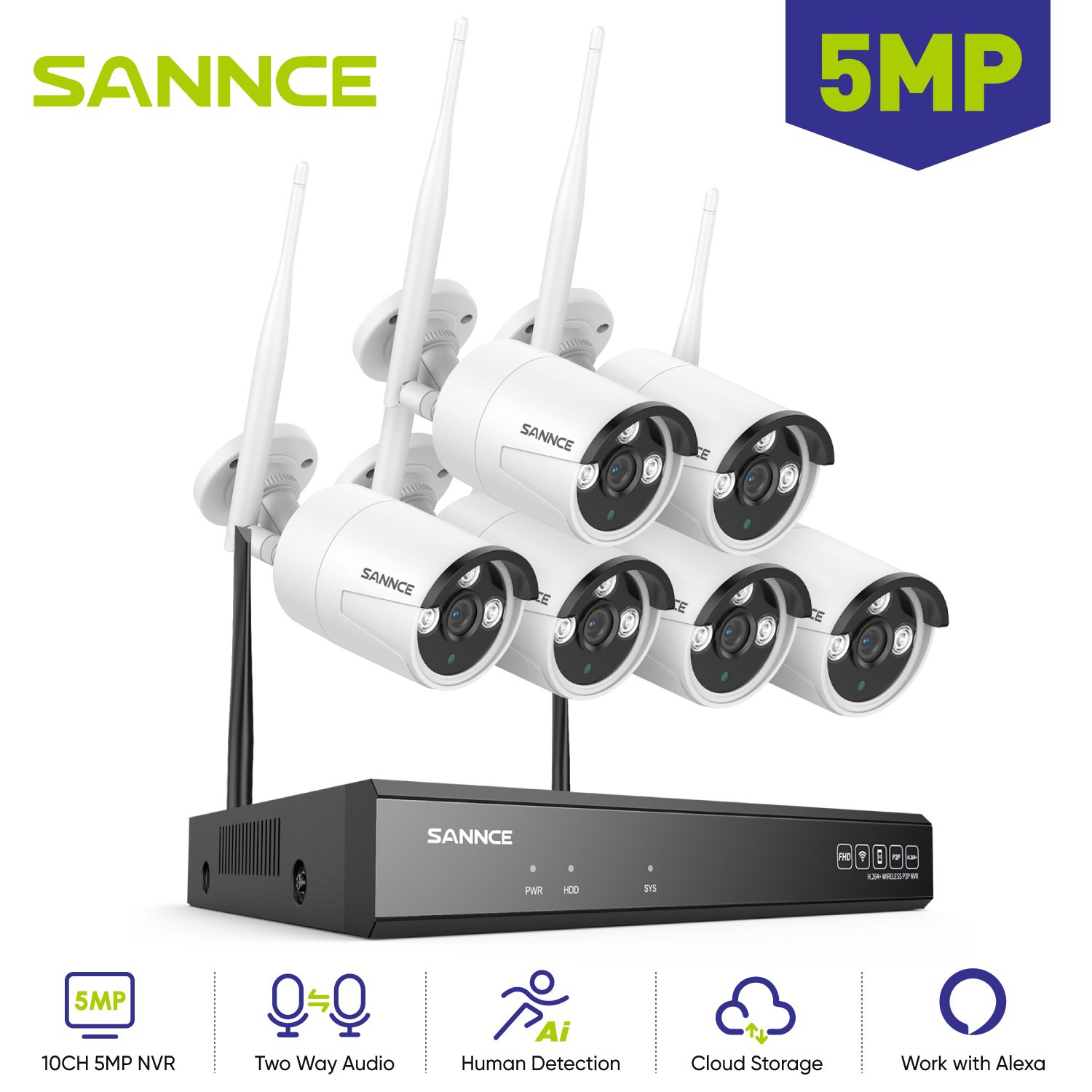 Home Security Outdoor Cameras - SANNCE 6PCS 5MP Wifi Camera IP