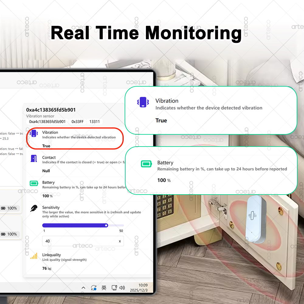 ZigBee Smart Vibration Sensor  - Home Security With Monitoring recension och pris