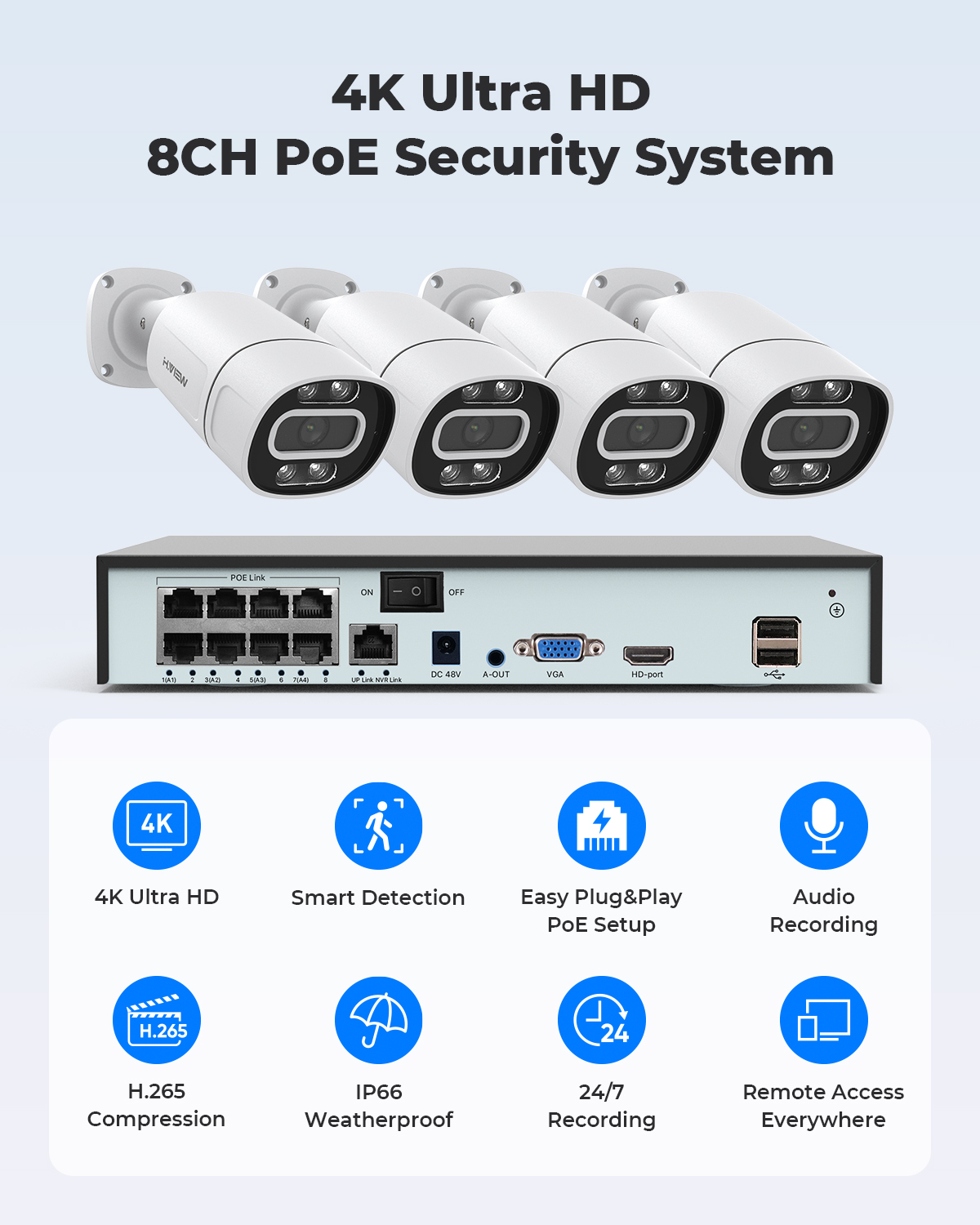 H.View 4K 5Mp 8Mp Poe CCTV Sec - Home Security Outdoor Cameras recension och pris