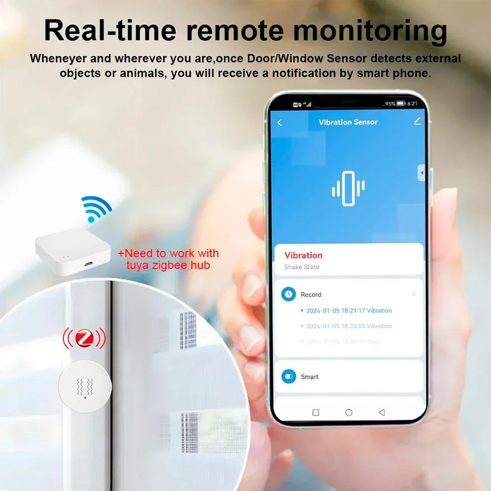 Tuya ZigBee Smart Vibration &  - Home Security With Monitoring recension och pris